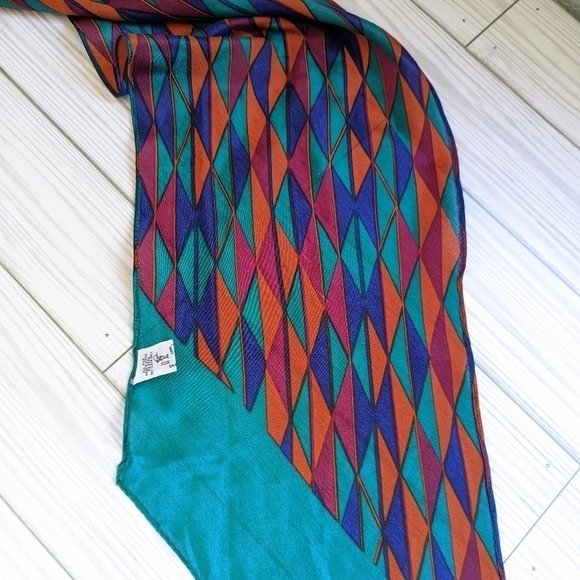Vintage Diane Von Furstenberg Vintage Geometric Silk Scarf in Victorian Teal - Picture 7 of 12